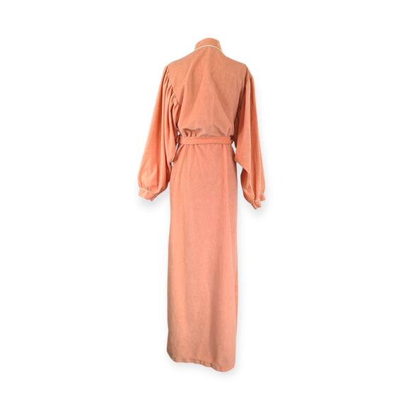 Vintage 1970s Apricot Peach Velour Wrap Robe M - Picture 6 of 11
